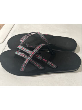 Teva Women's Olowahu Flip-Flop Black Red Pink Sandals S/N 6840 Size 10 Summer